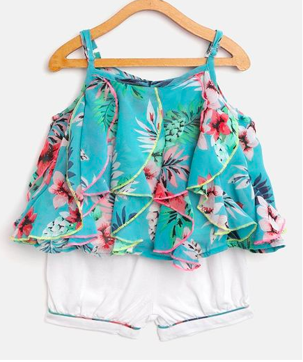 Nauti Nati Sleeveless Floral Print Top & Shorts Set - Green
